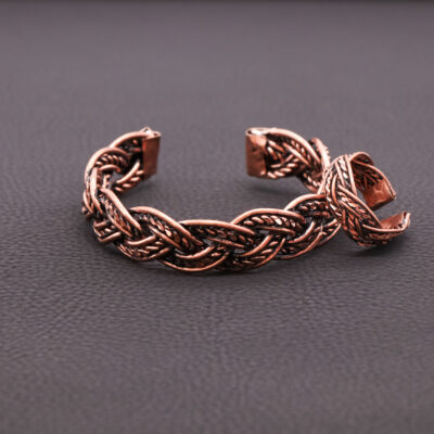 دستبند سه بافت دوبل طرح دار مسی