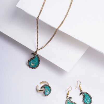 طلا روس طرح بته ترمه رنگ آبی